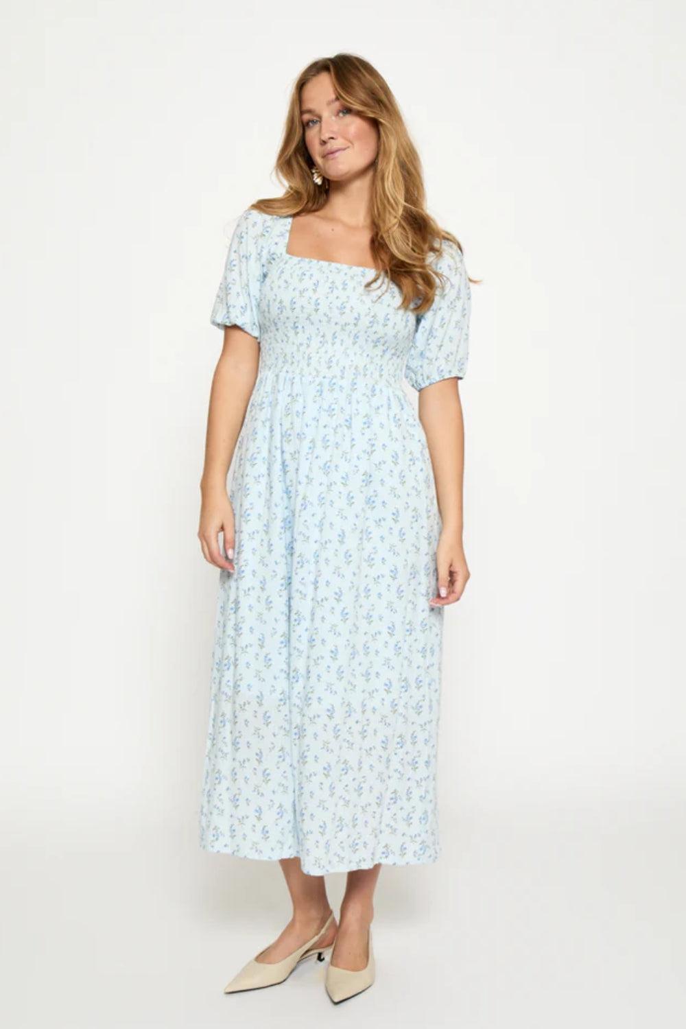 MSAnni Midi Dress Skyway Blue Print