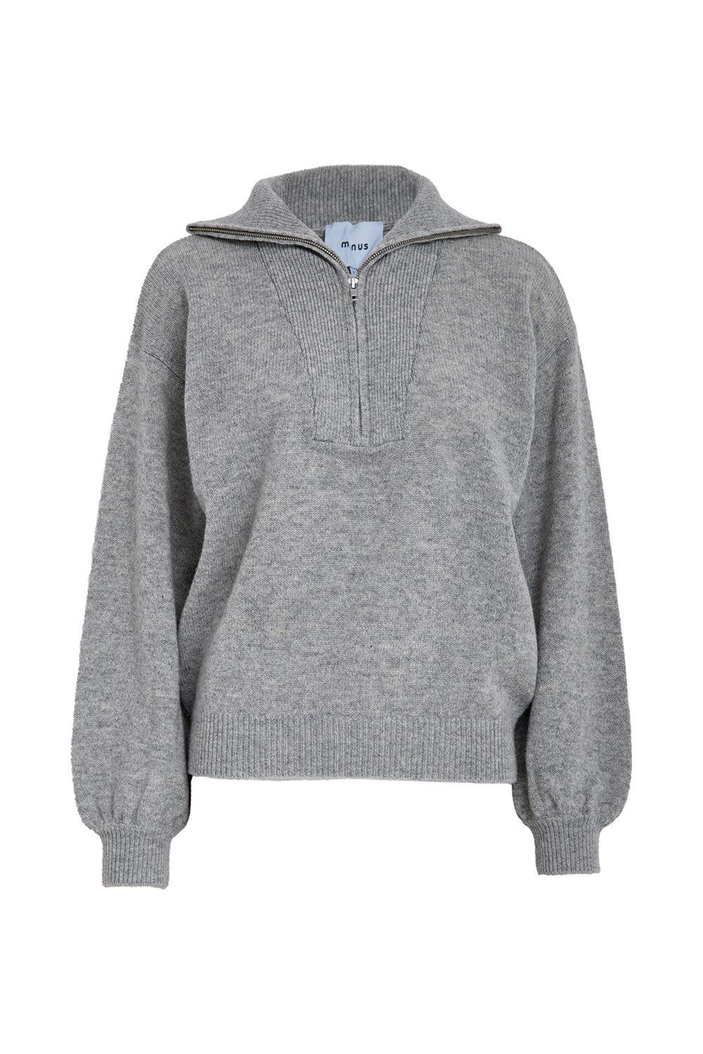 MSErika Zip Knit Pullover Light Grey Melange