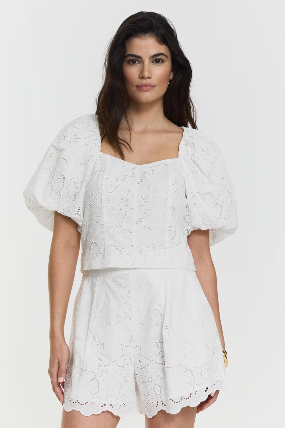 Meira Broderie Shorts White