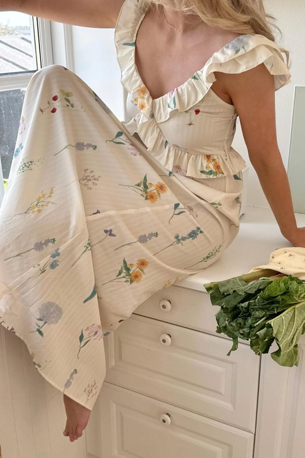 MelbaIC Dress Off White Flower Print