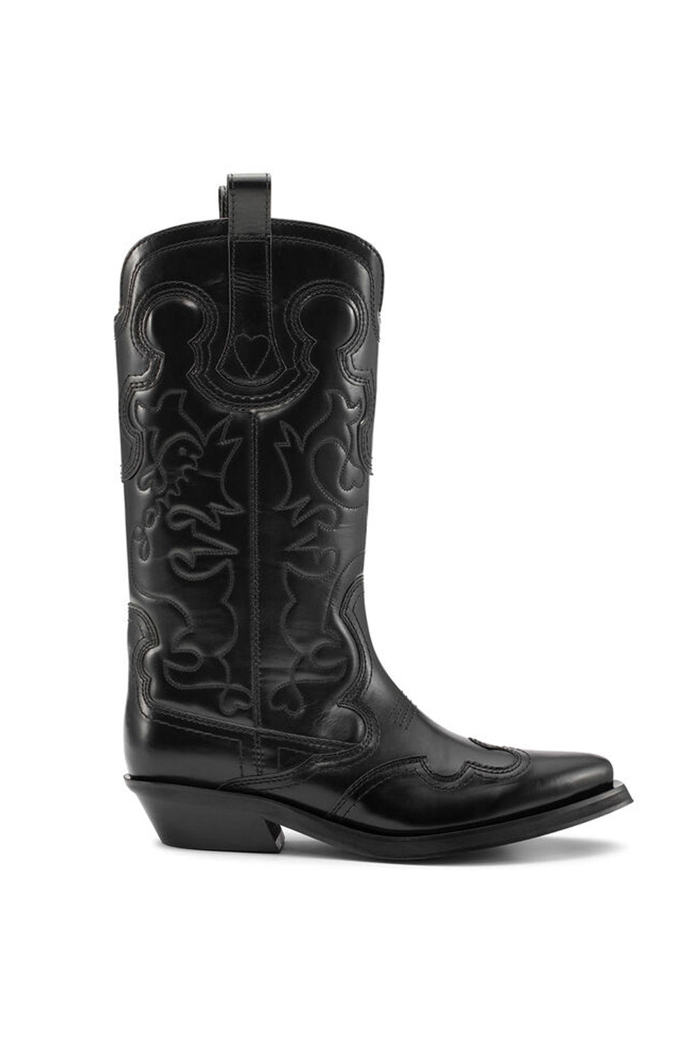 Mid Shaft Embrodiered Western Boots Black