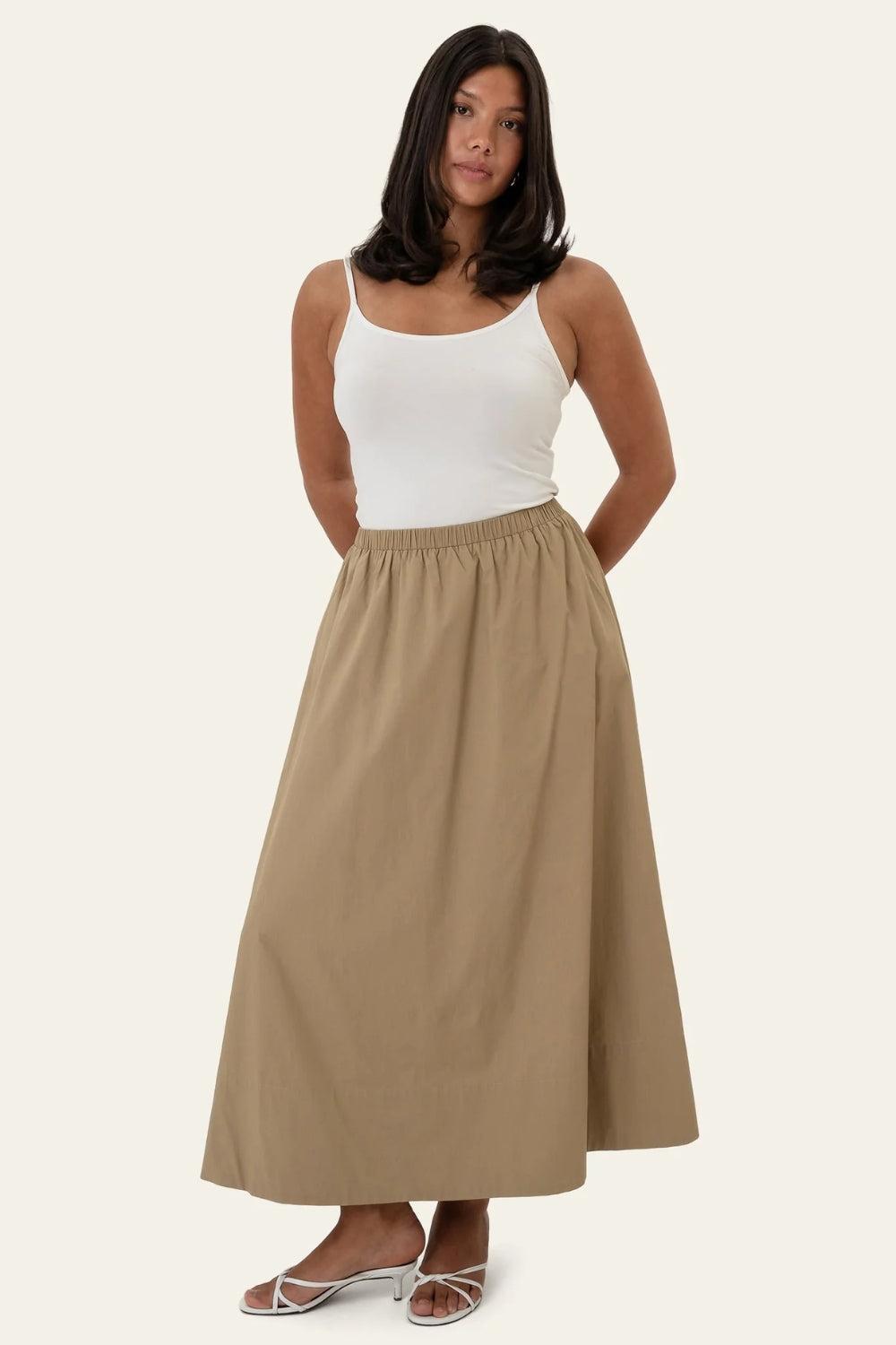 MilleIc Long Skirt Beige Khaki