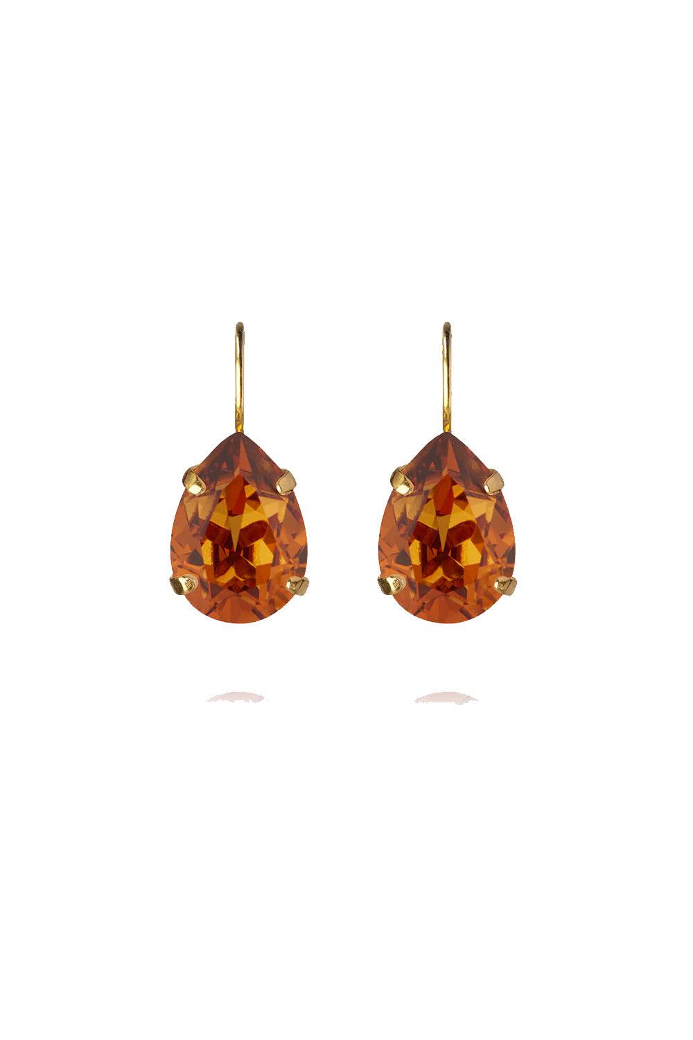 Mini Drop Clasp Earring Gold Light Amber