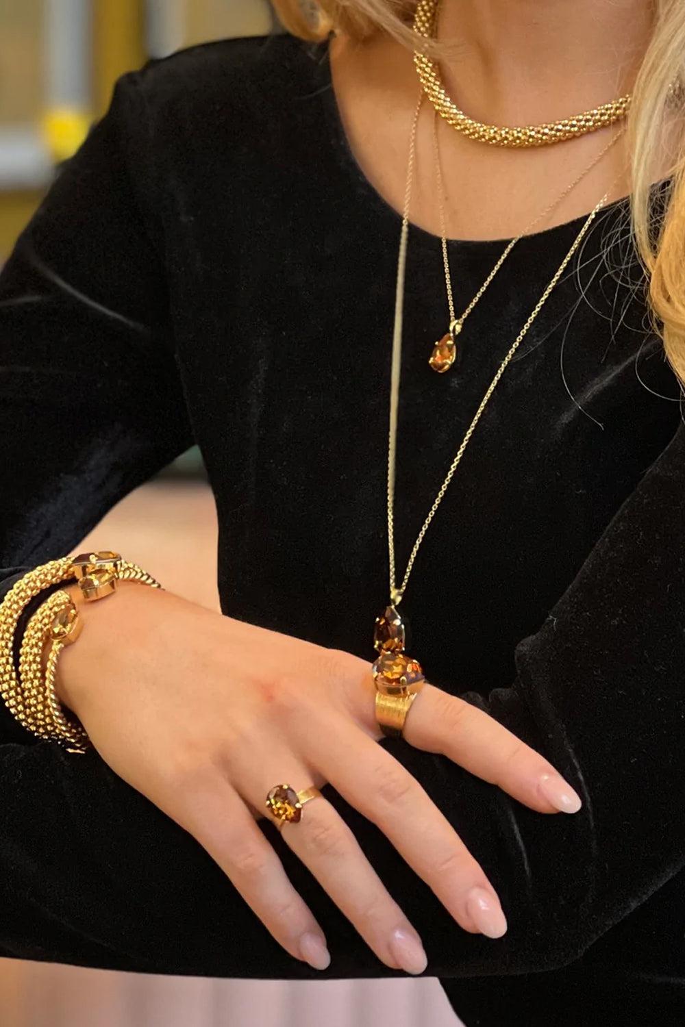 Mini Drop Necklace Gold Light Amber