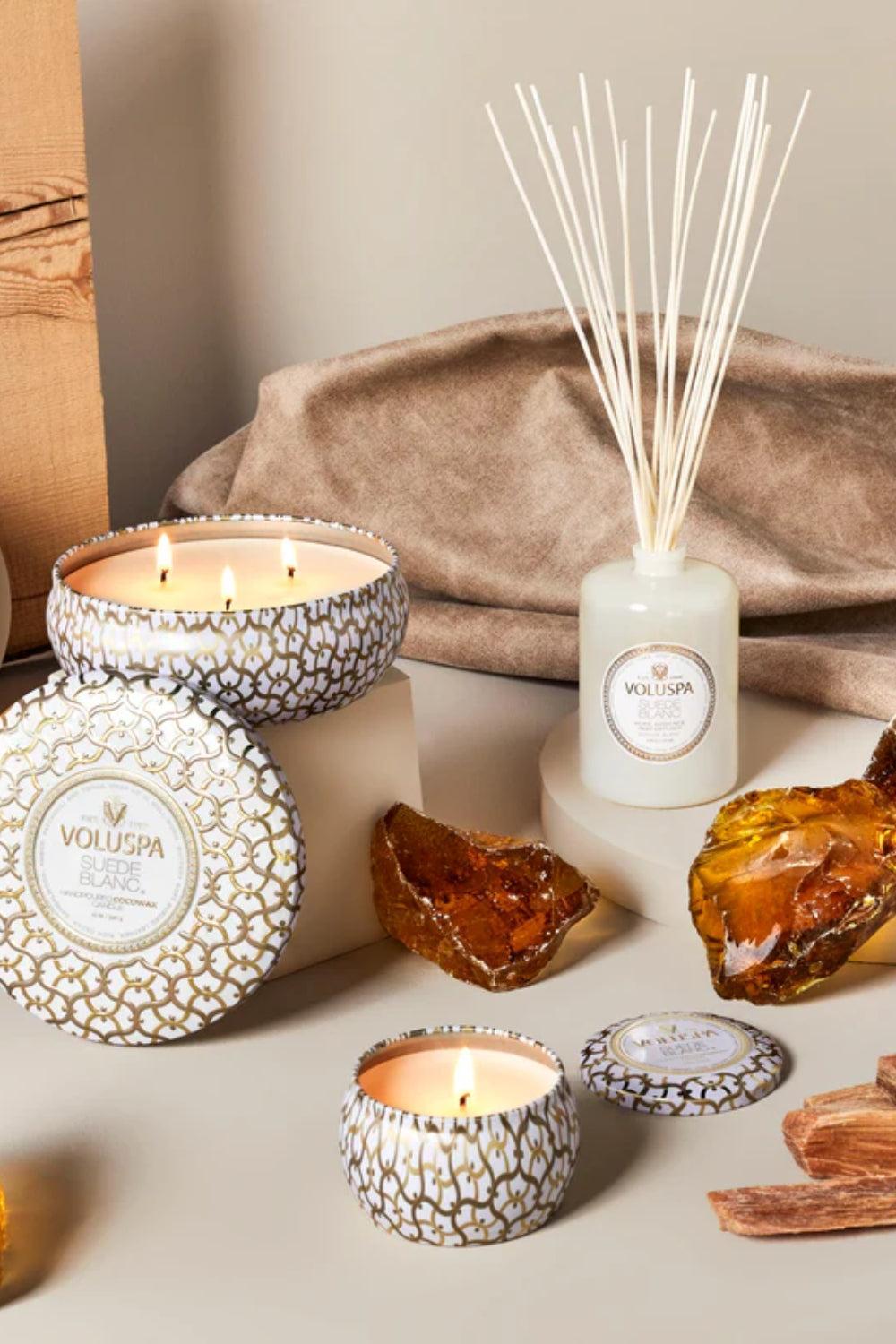 Mini Tin Candle Suede Blanc