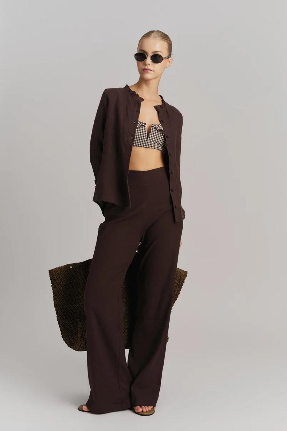 Molly Linen Pants Dark Brown