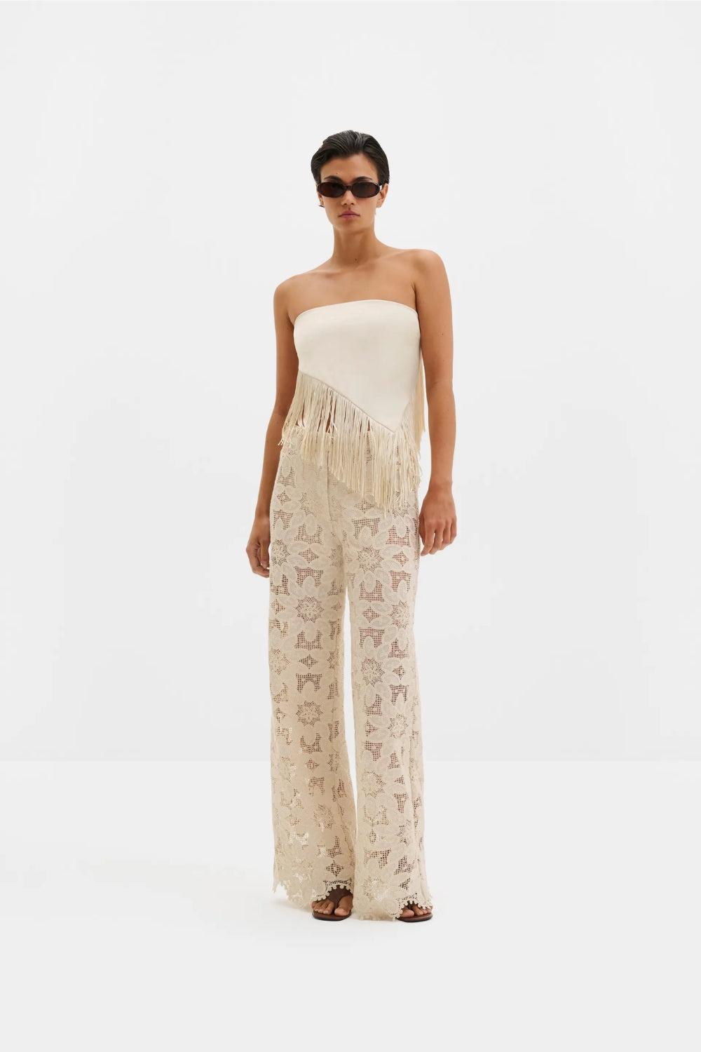 Nalia Fringe Satin Scarf Pearl