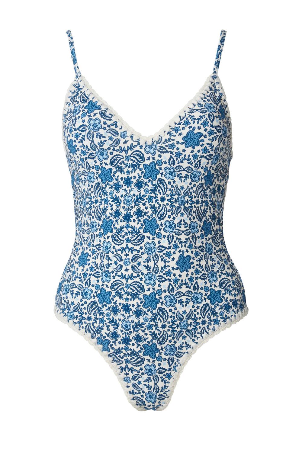 Nila V-Neck Crochet Trimmed Swimsuit Costal Florals