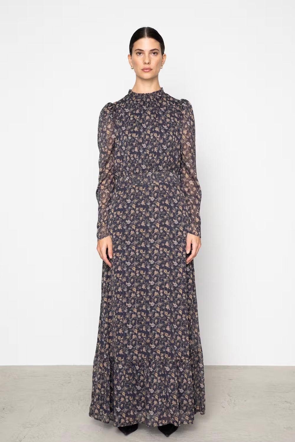 Nora Long Dress Navy Dahlia Print