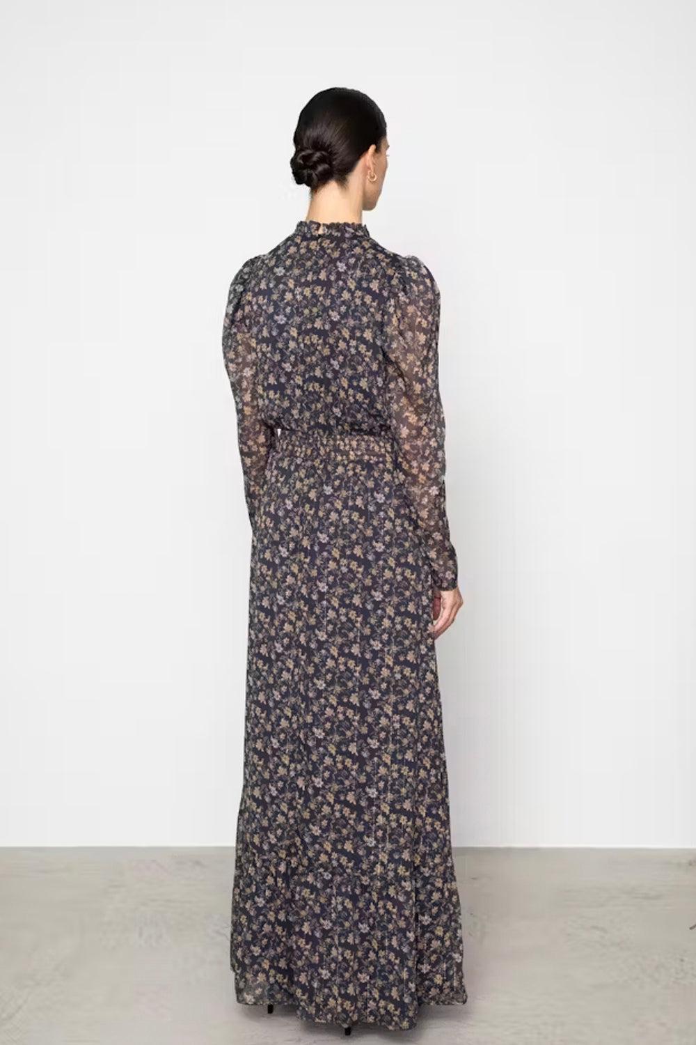 Nora Long Dress Navy Dahlia Print