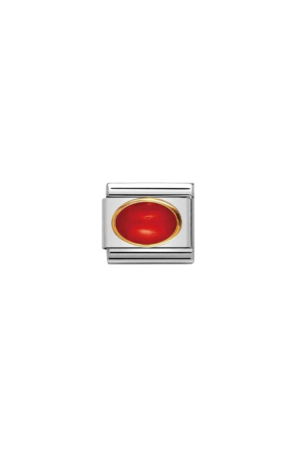 Oval Hard Stones 18k Gold Red Coral