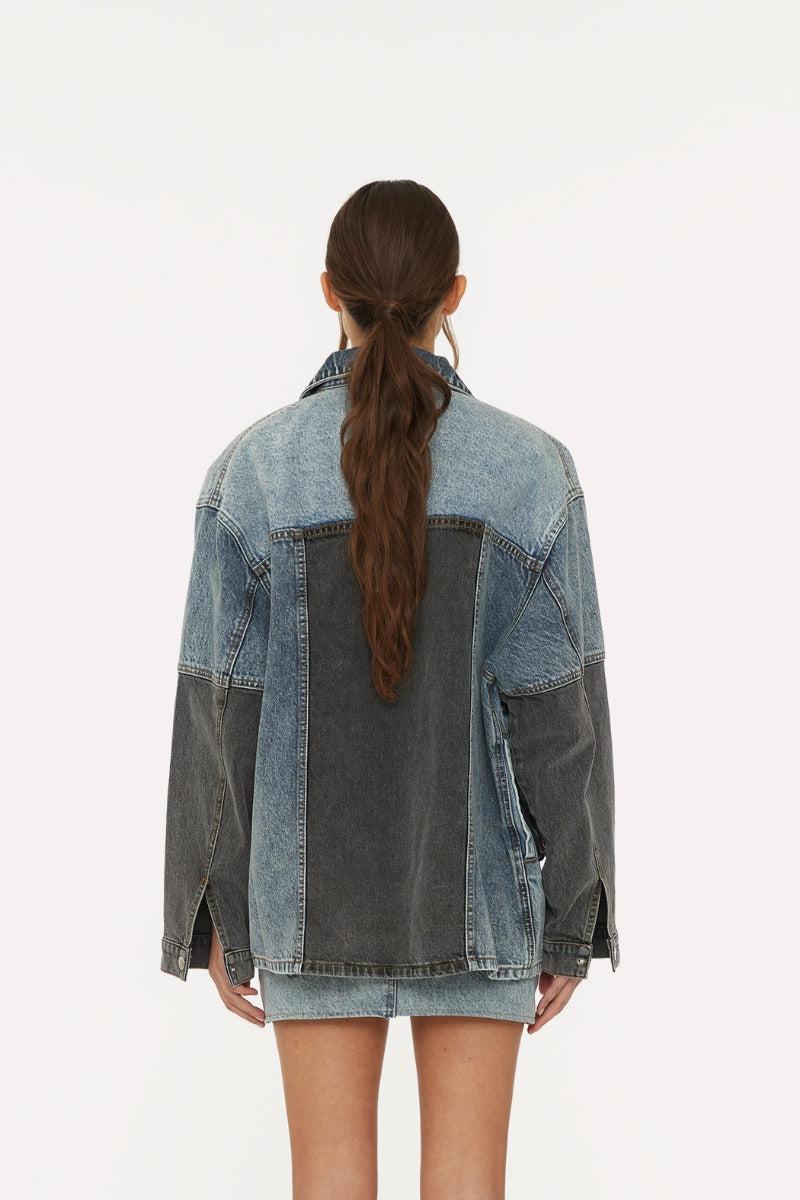 Oversized Patchwork Jacket Medium Blue Denim