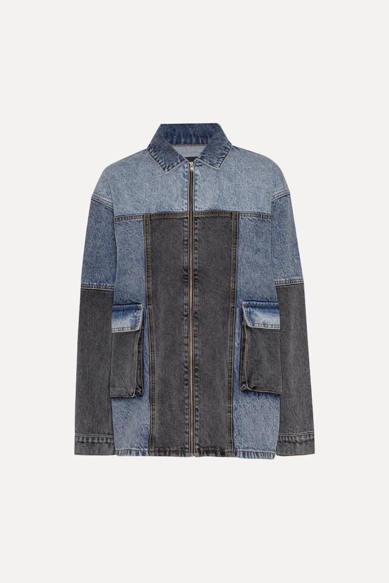 Oversized Patchwork Jacket Medium Blue Denim