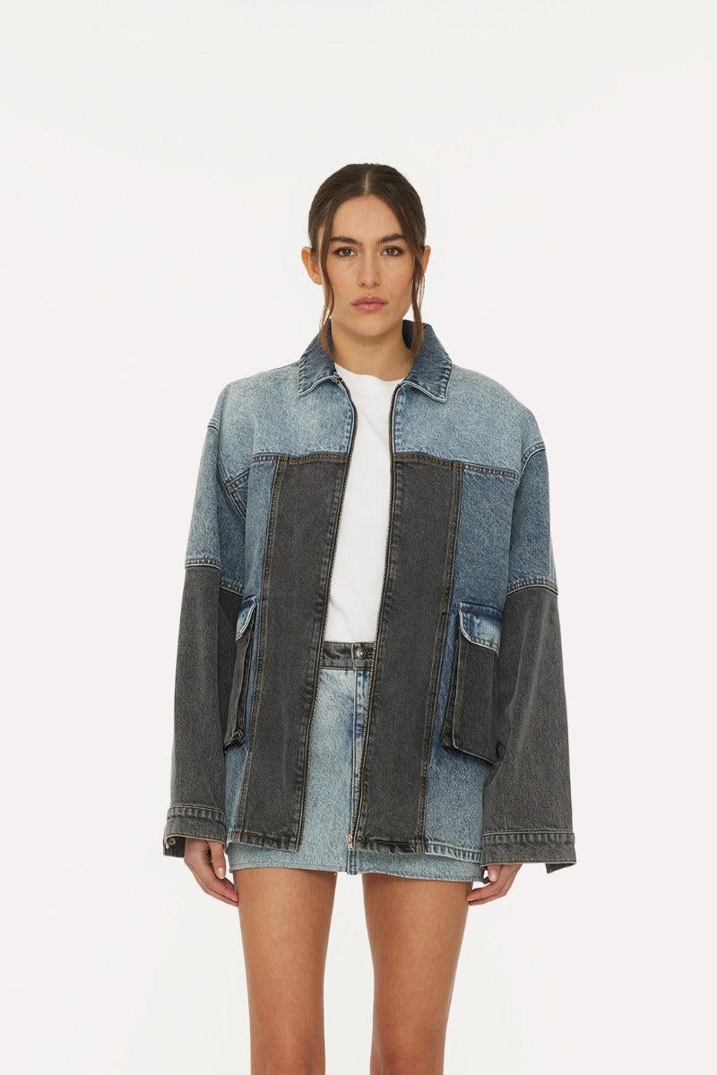 Oversized Patchwork Jacket Medium Blue Denim