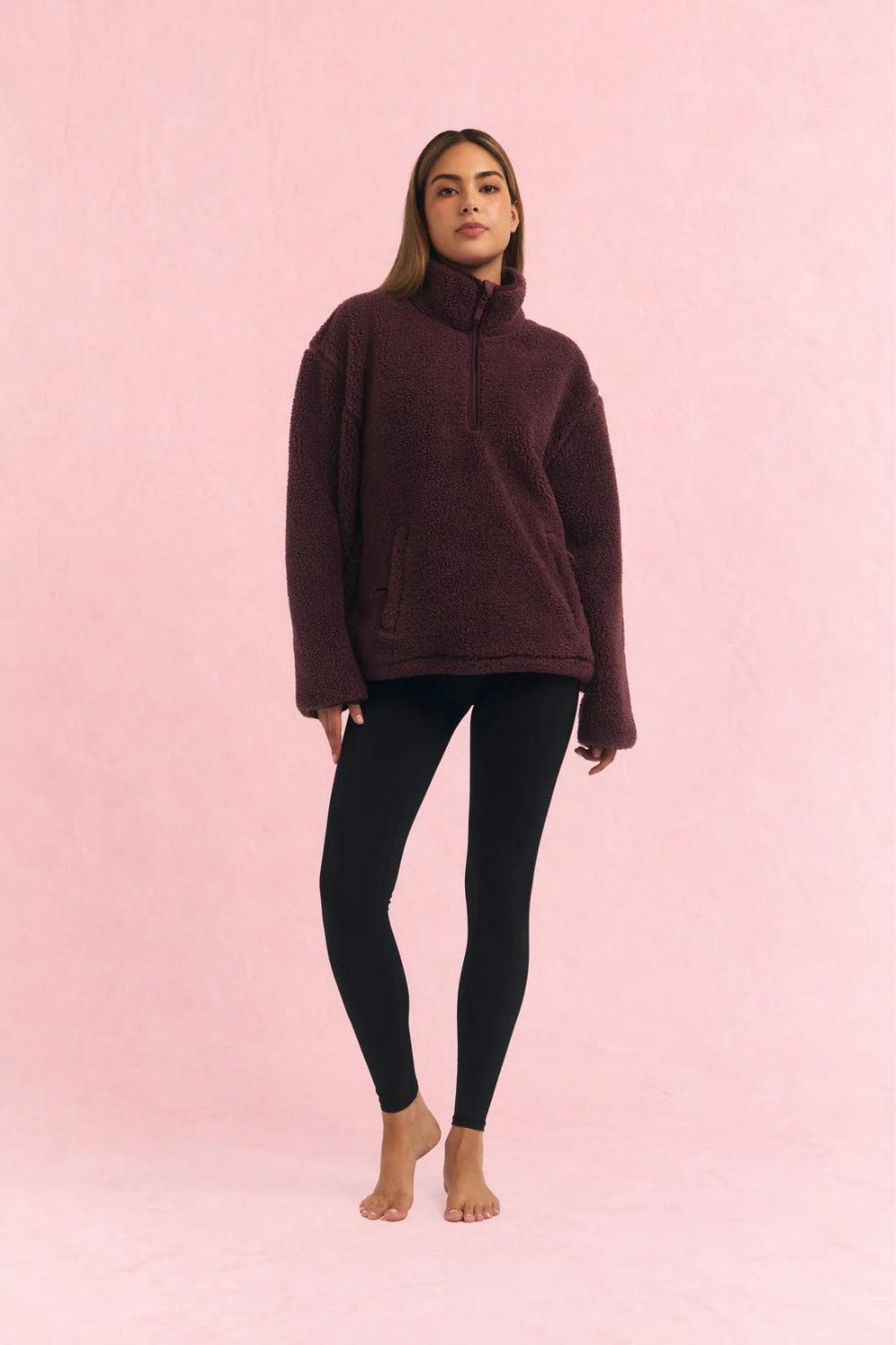 Oversized Teddy Fleece Plum Wine