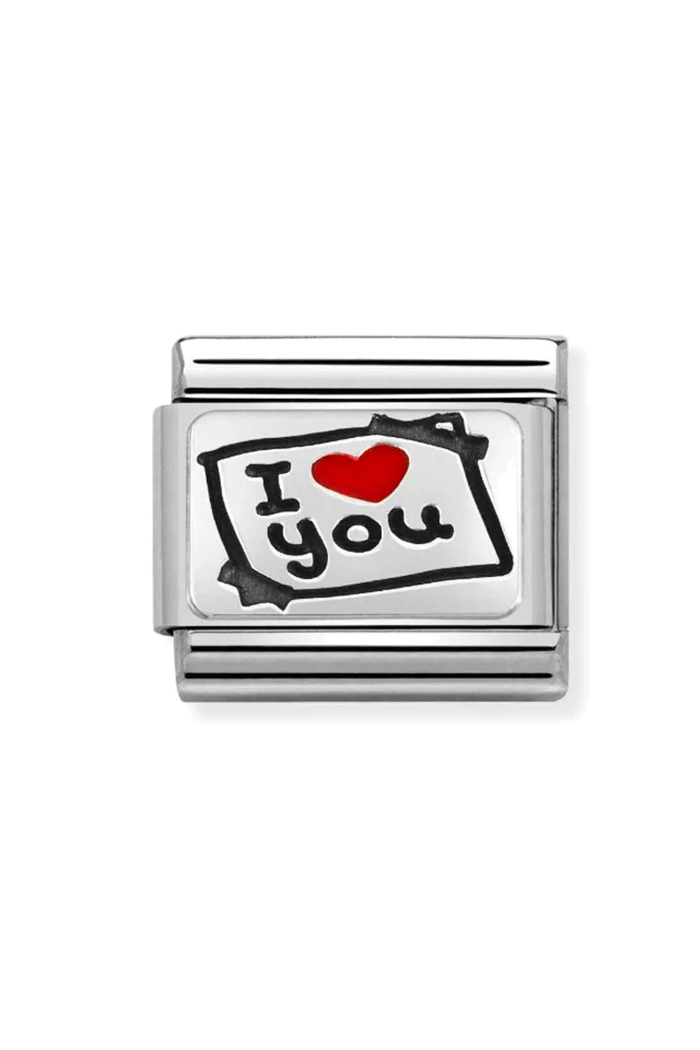 Oxidised plate 925 sterling Silver and Enamel I love you card