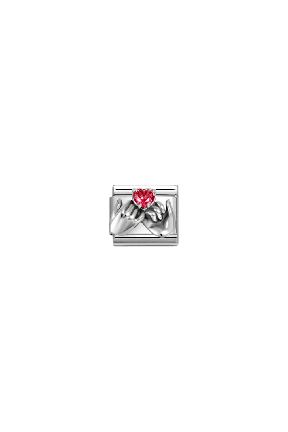 Oxidized Symbols 925 Sterling Silver & CZ Red Heart Hands