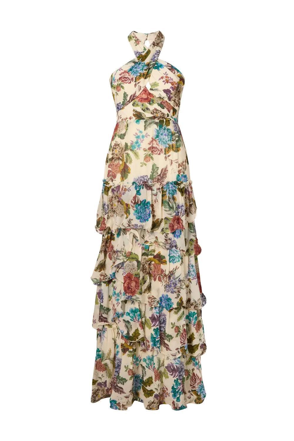 Paloma Halterneck Chiffon Maxi Dress Botanic Florals