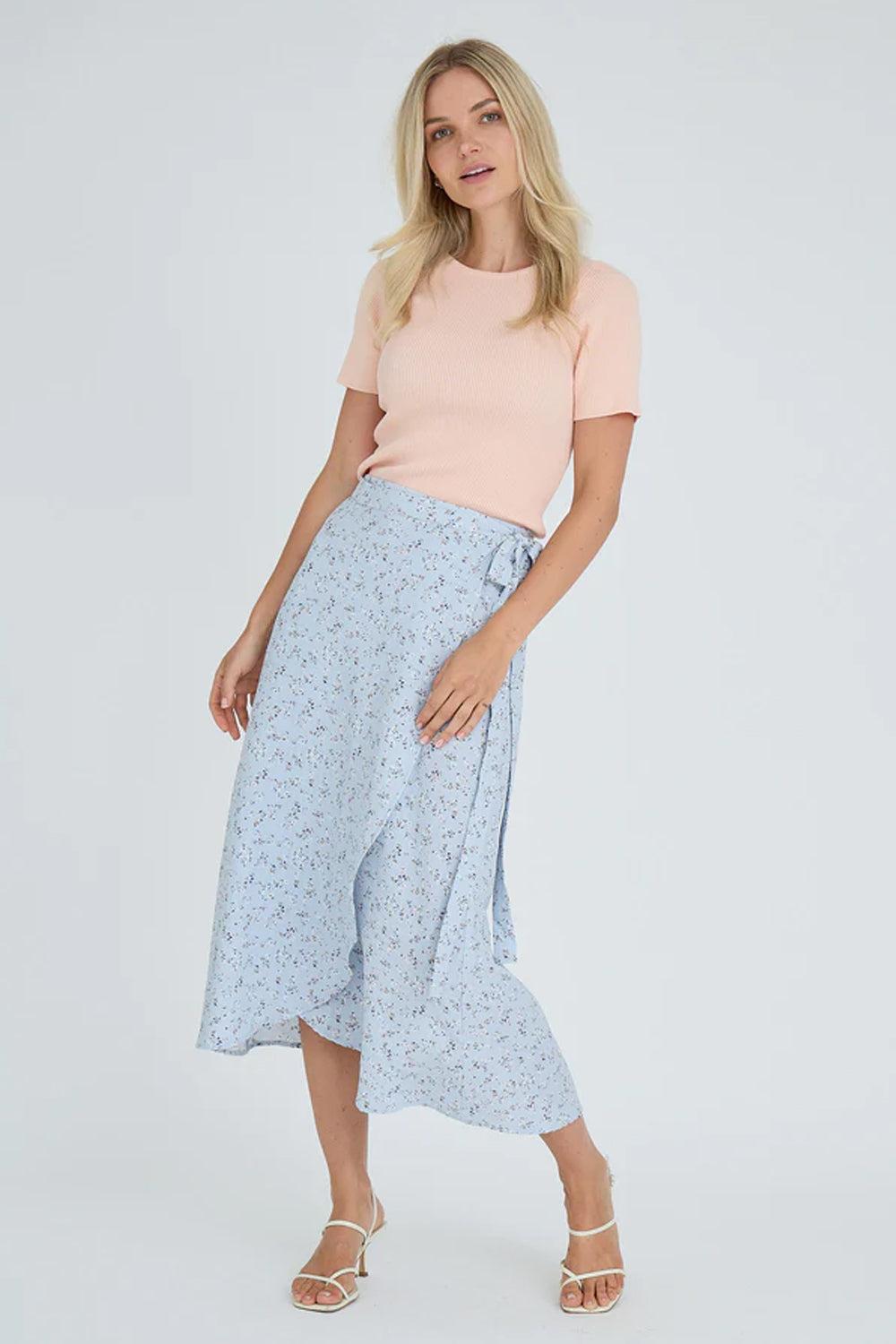 Peony Wrap Skirt light blue/offwhite