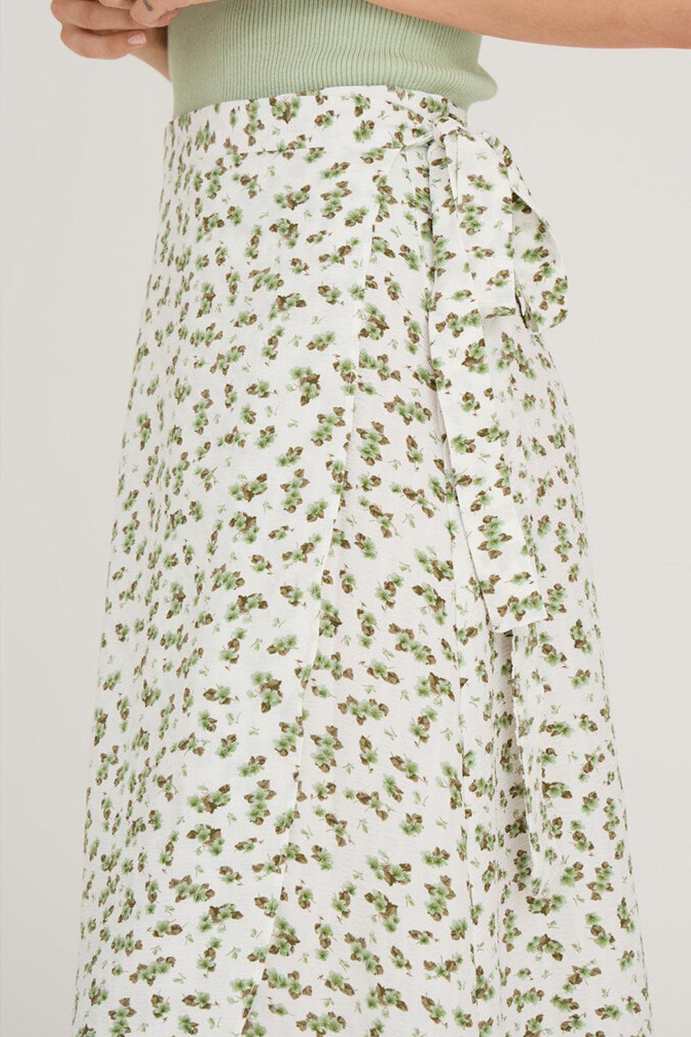 Peony Wrap Skirt white green