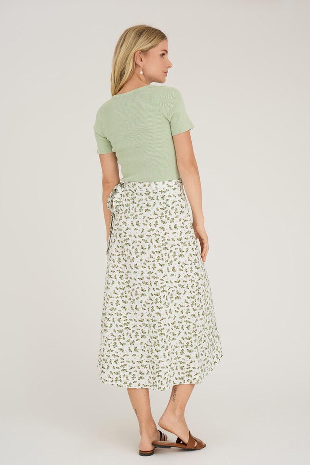 Peony Wrap Skirt white green