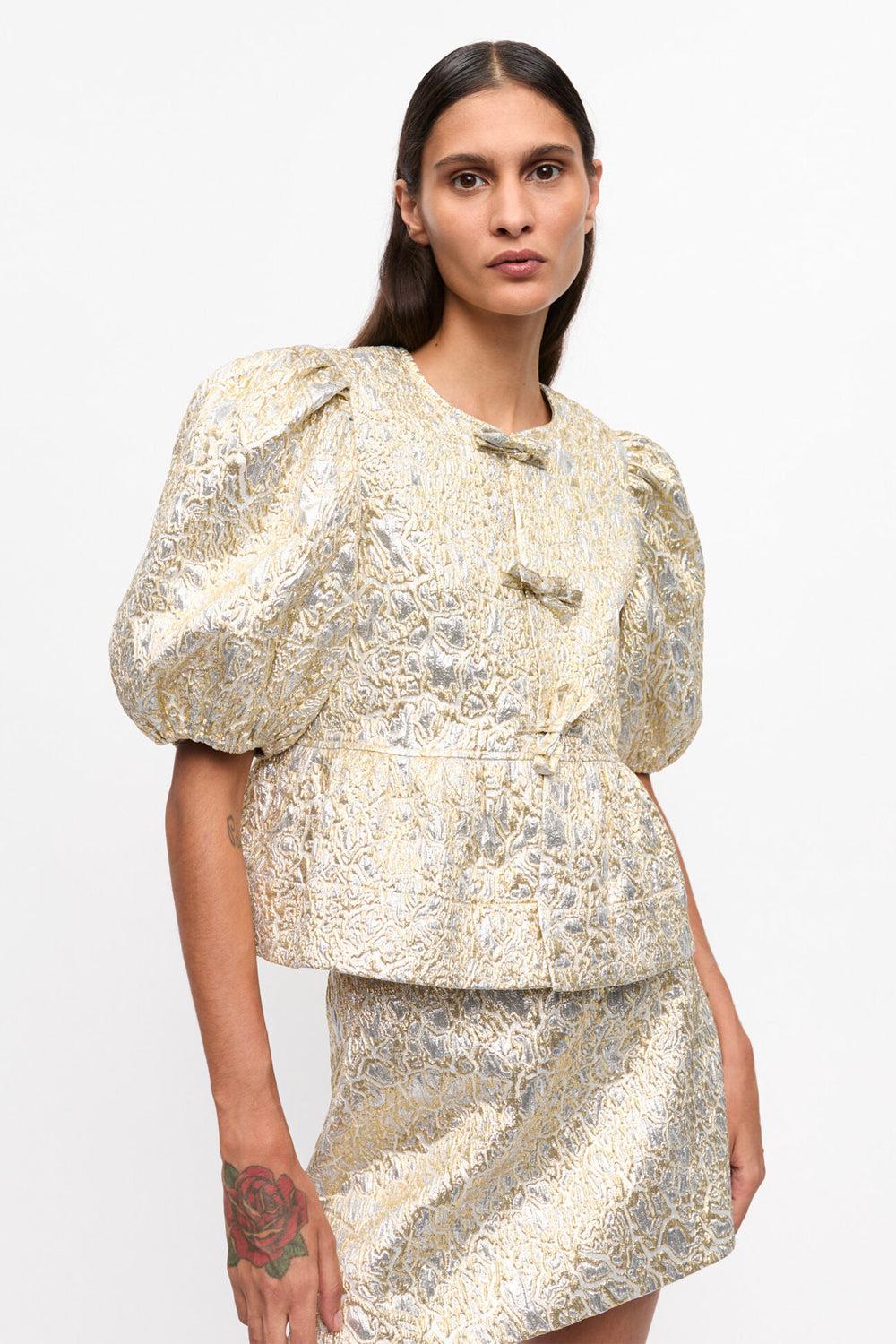 Peplum Tie String Blouse Gold / Silver