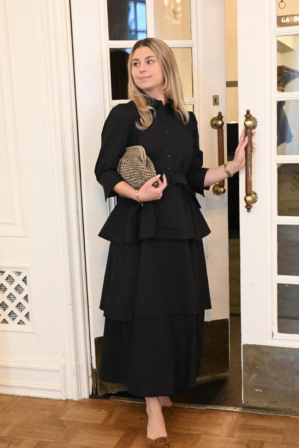 Poplin Flounce dress Black