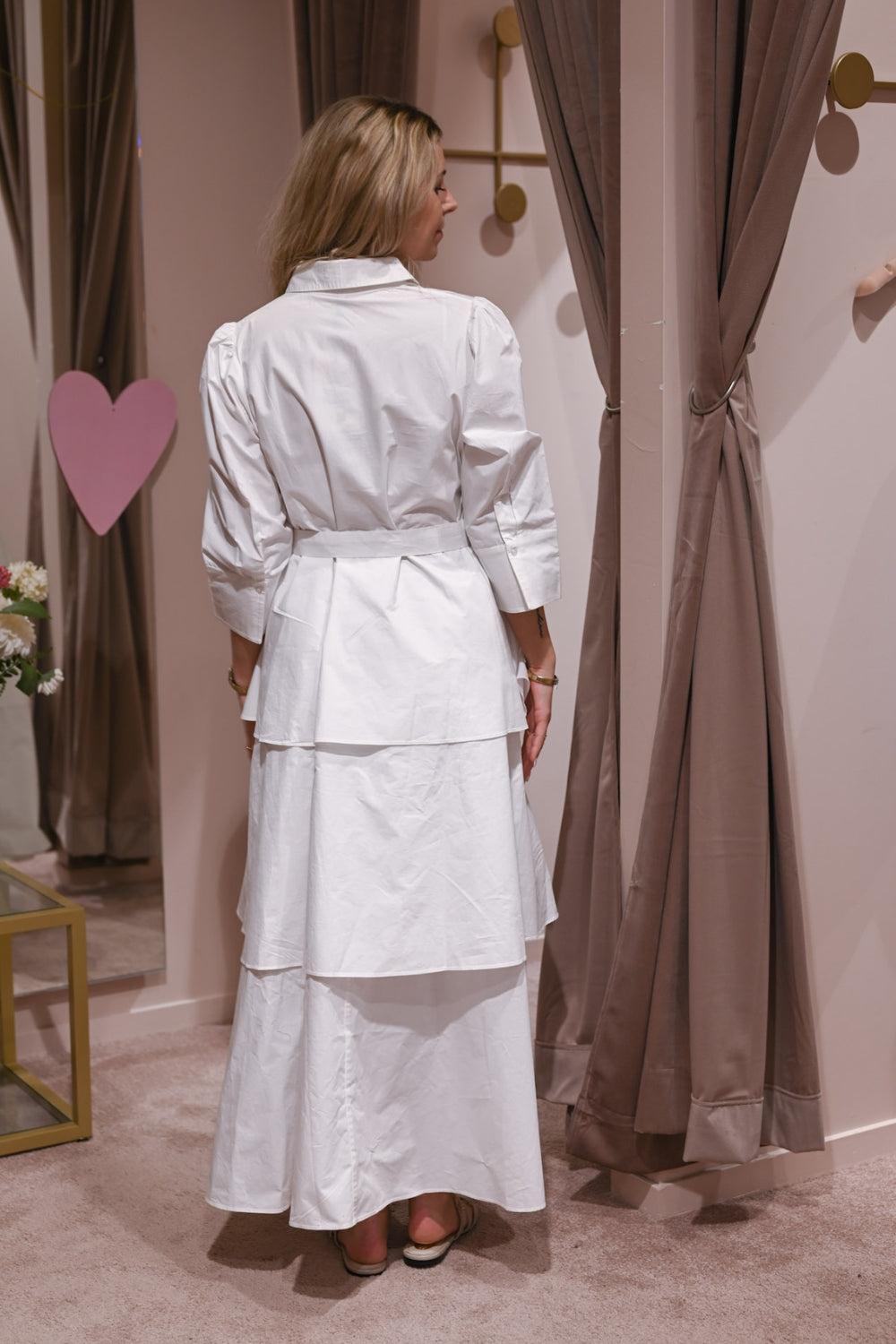 Poplin Flounce dress White