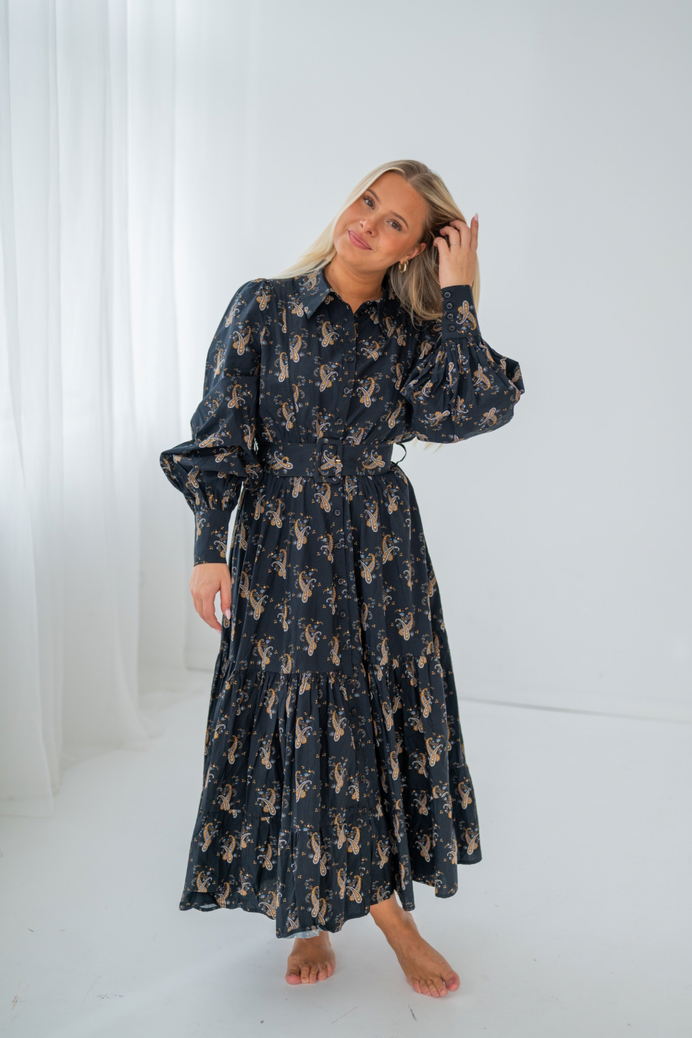 Poplin Midi Shirt Dress Midnight Paisley