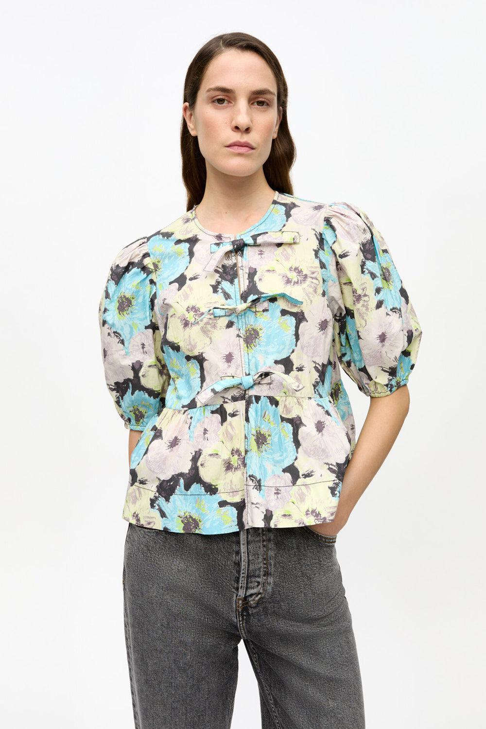 Printed Cotton Peplum Blouse Multicolor