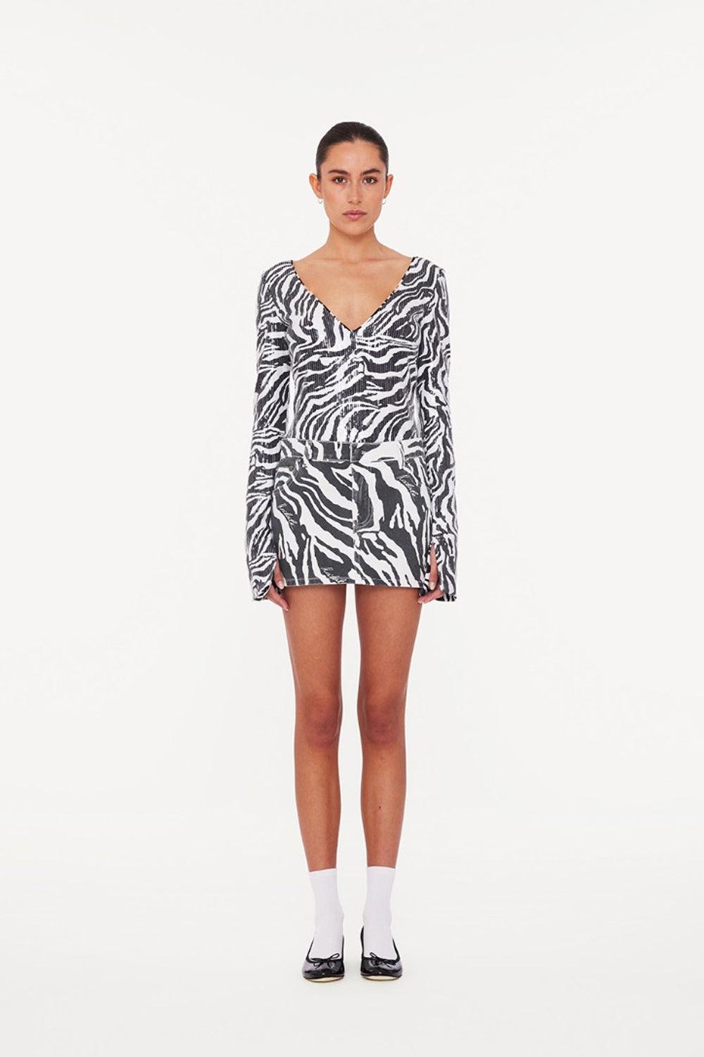 Printed denim skirt zebra