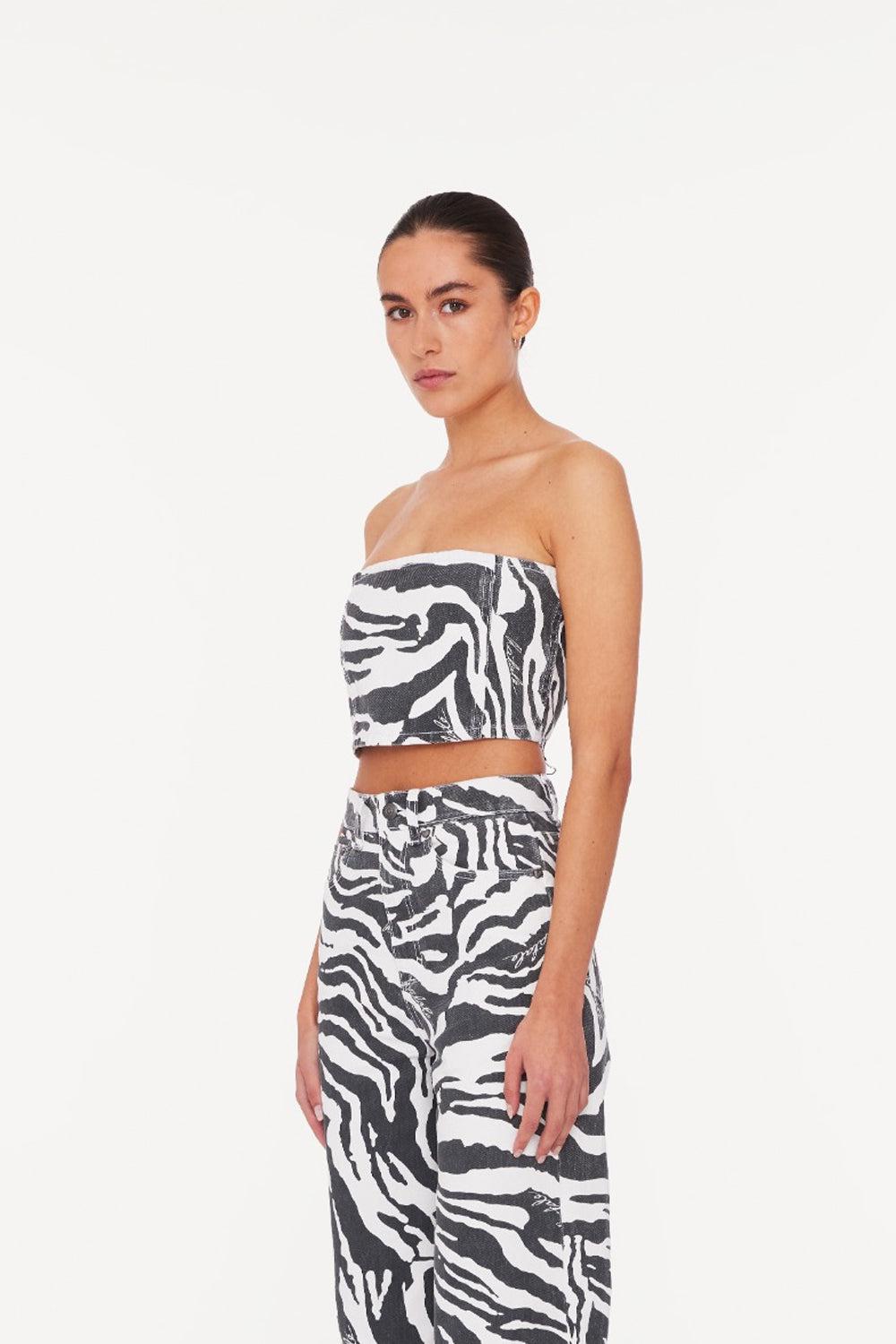 Printed denim top zebra