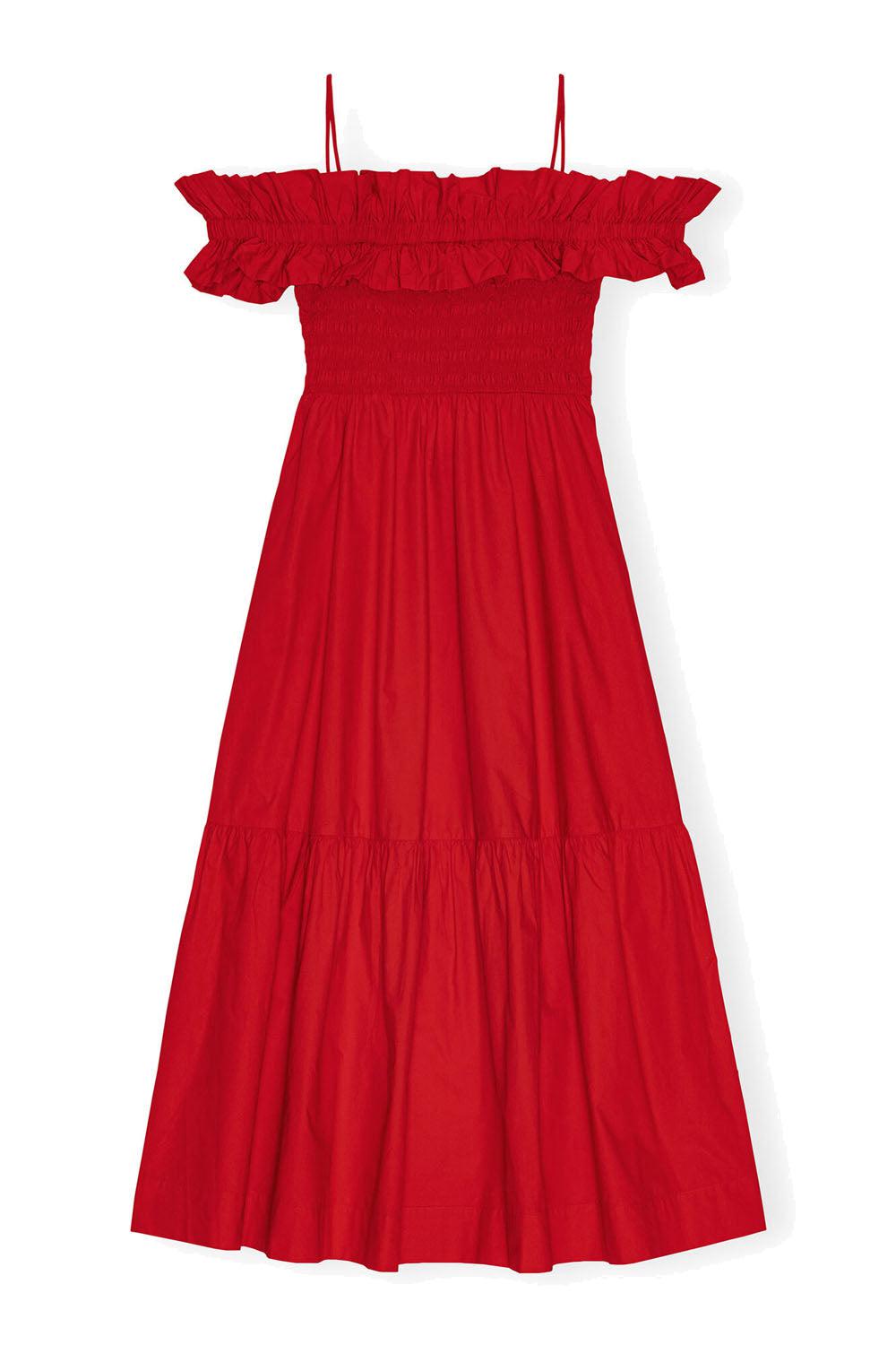 Red Cotton Poplin Long Smock-kjole