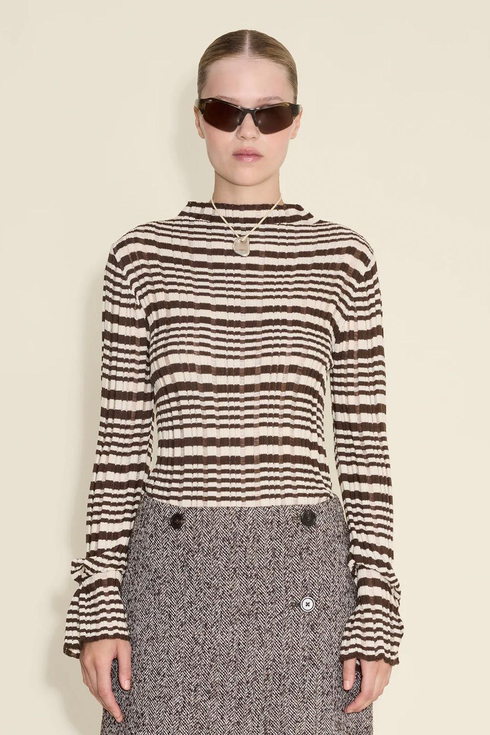 Rib Stripe Turtleneck Brown Mix