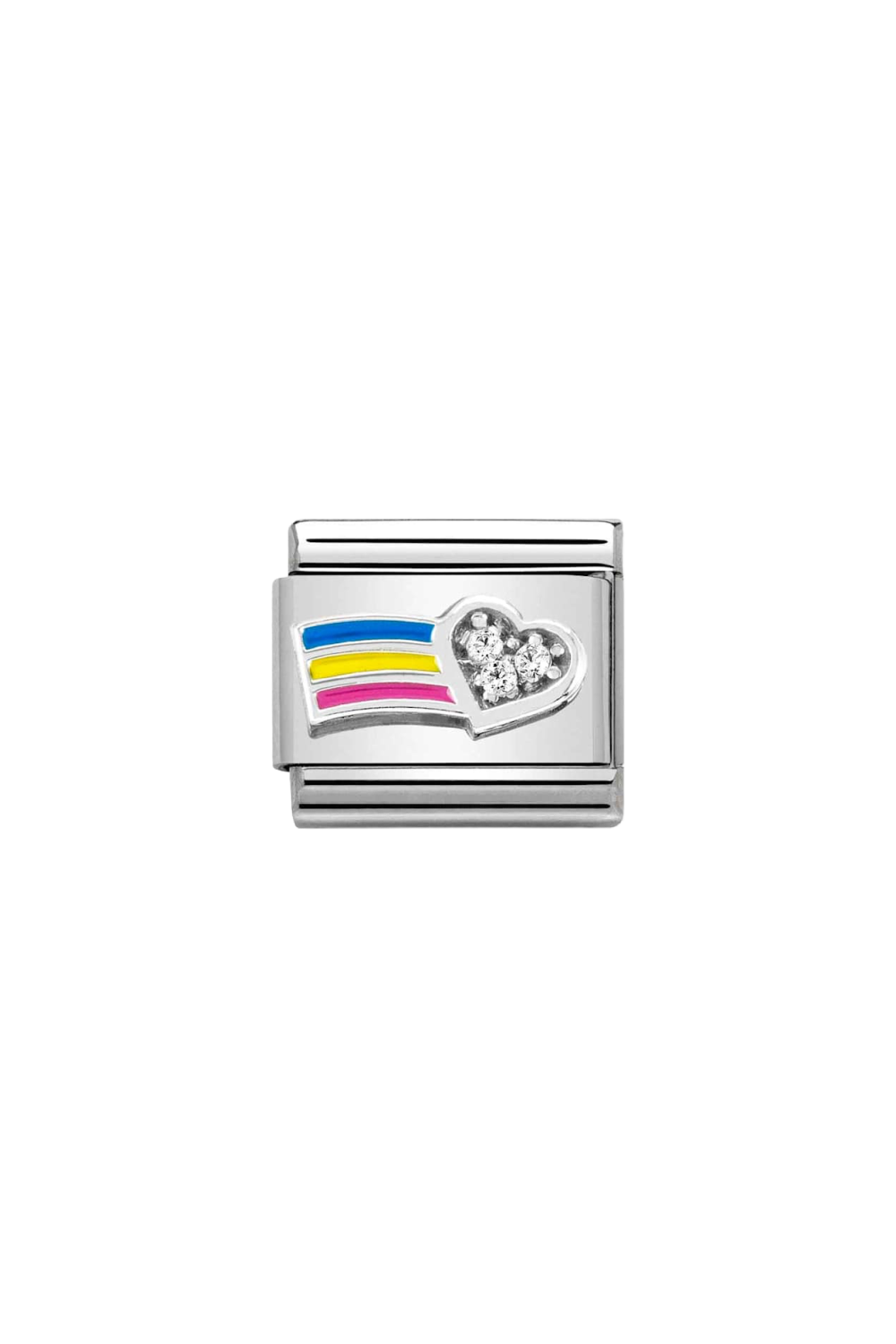 SYMBOLS 925 Sterling Silver & Enamel with CZ, White Heart with Rainbow