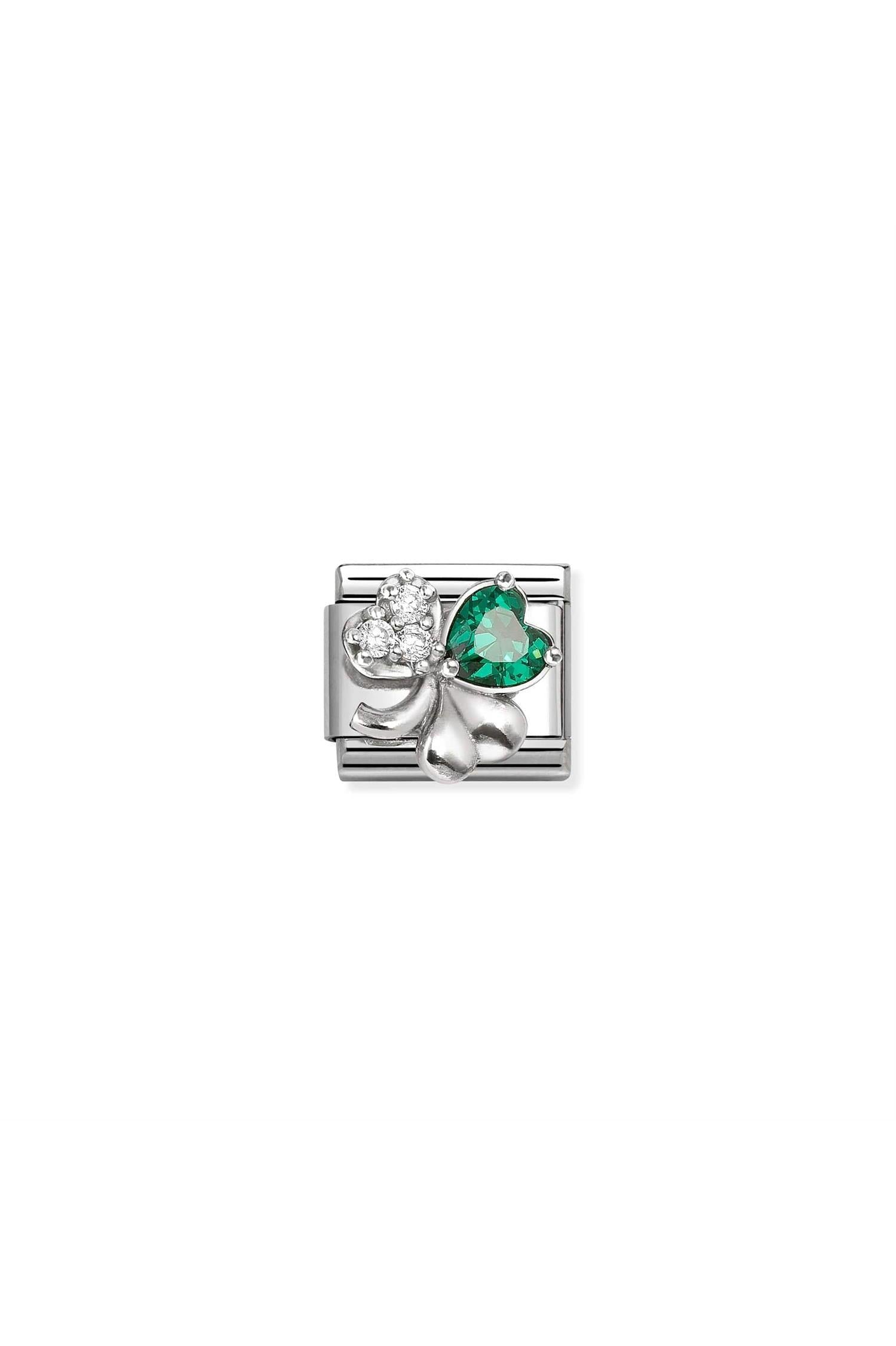 SYMBOLS 925 Sterling Silver and CZ White and Green Clover