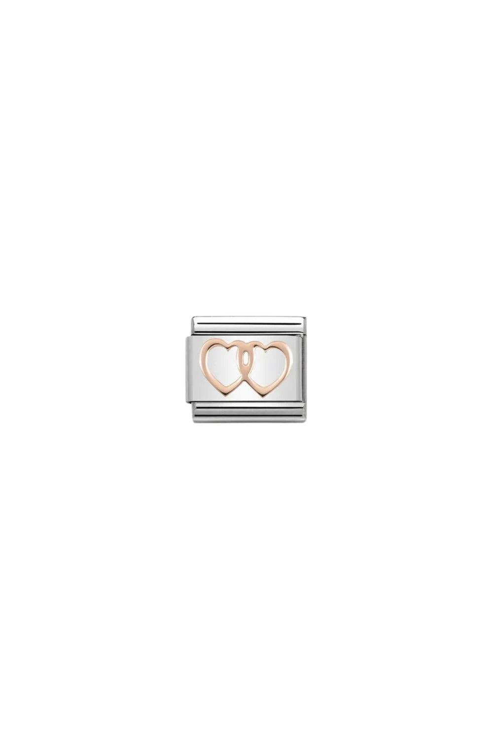 SYMBOLS 9k Rose Gold Double Silver Hearts