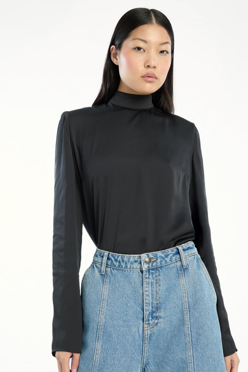 Satin drape black top