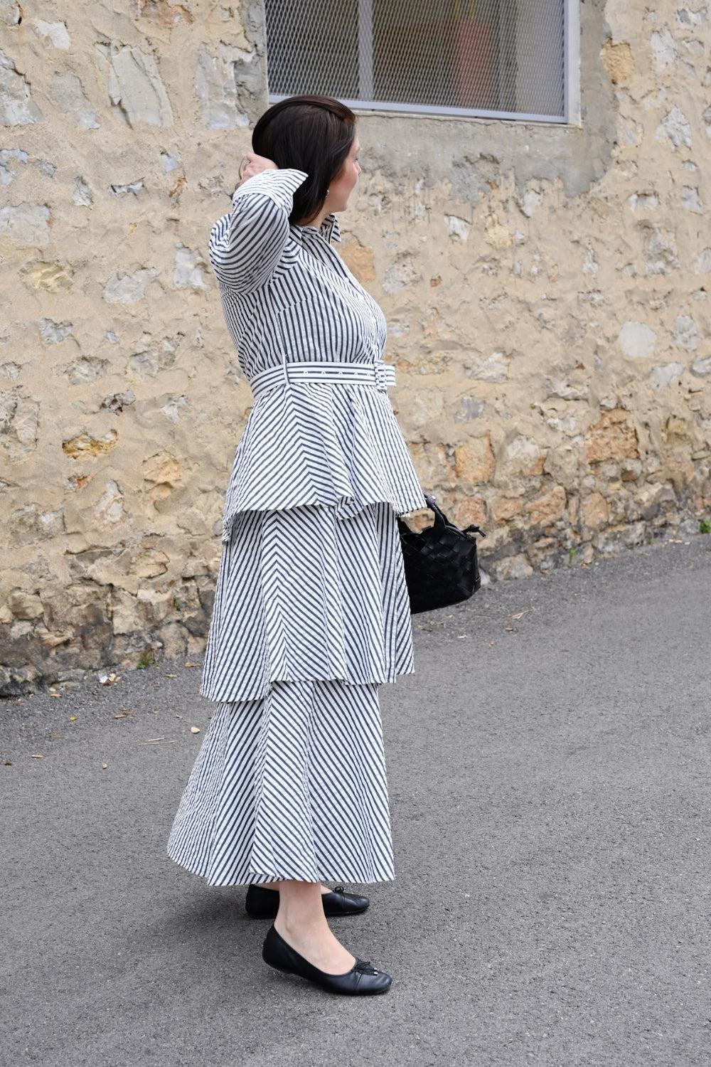 Seersucker Flounce Dress Marine Stripe