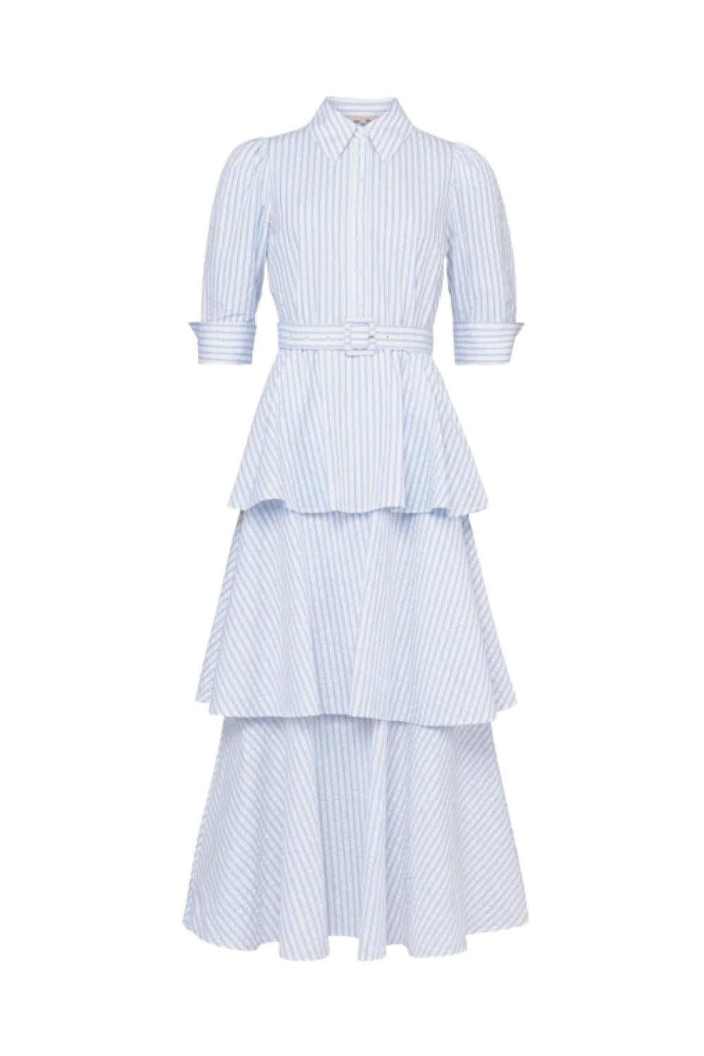 Seersucker Flounce Dress Marine Stripe
