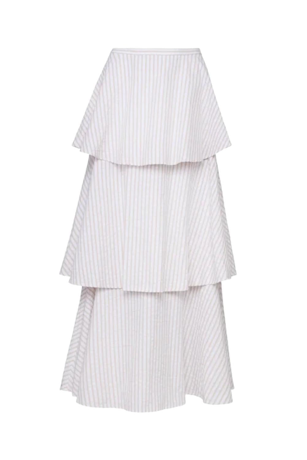 Seersucker Flounce Skirt Khaki Stripe