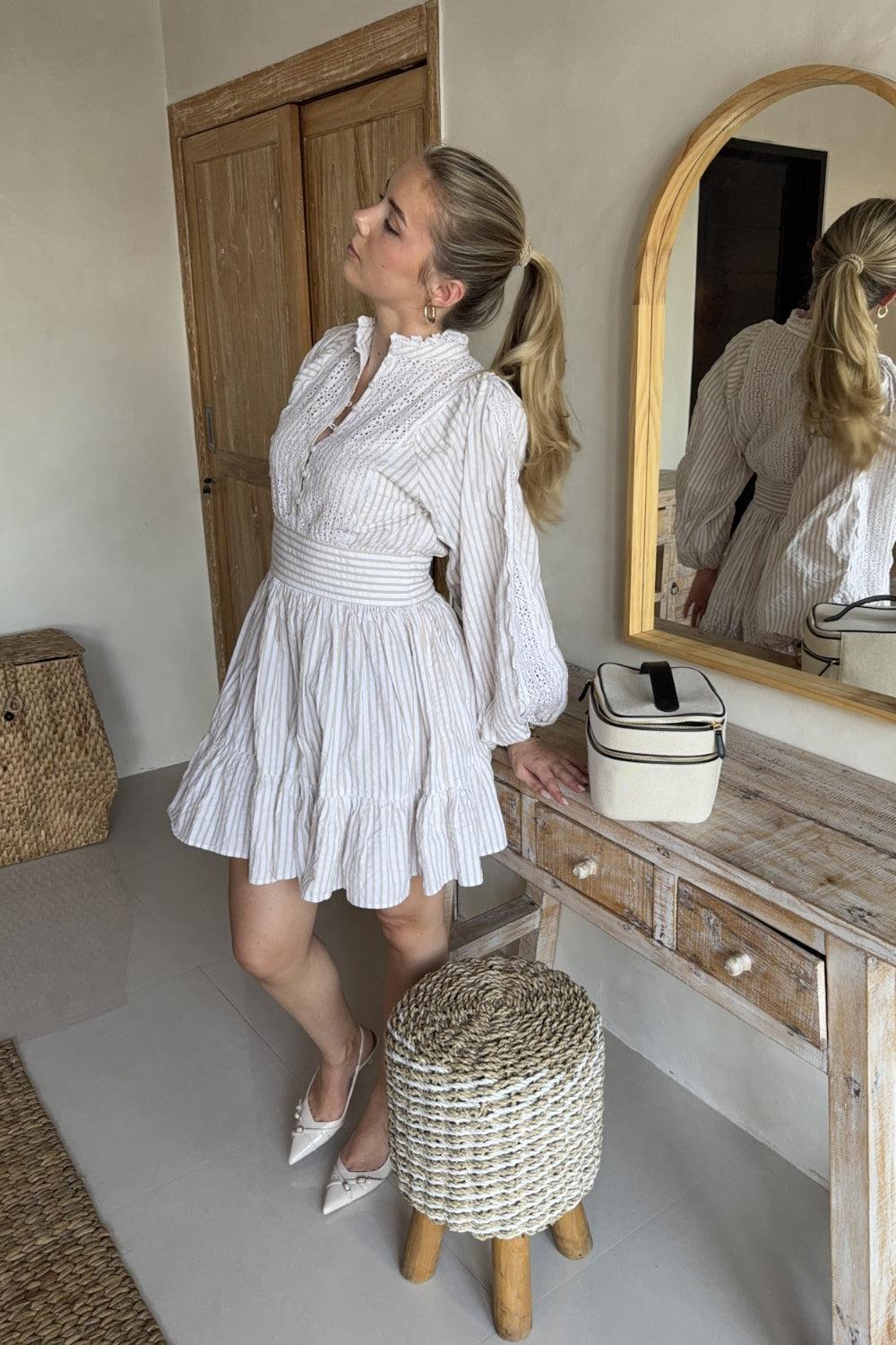 Seersucker Mini Dress Khaki Stripe