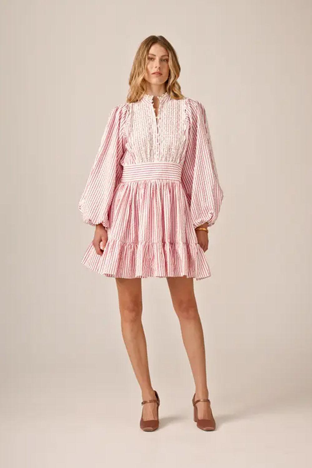 Seersucker Mini Dress Pink Stripe