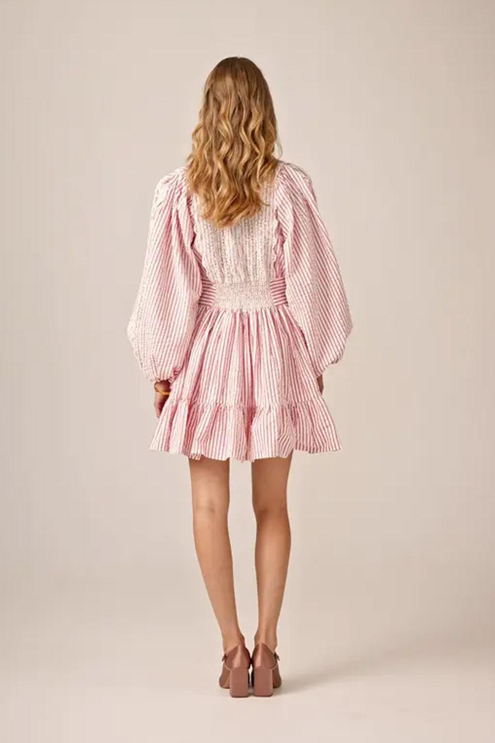 Seersucker Mini Dress Pink Stripe
