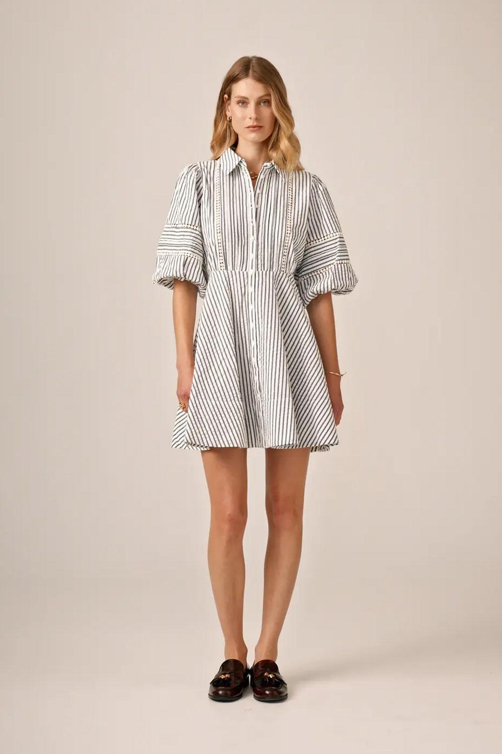 Seersucker mini dress blue stripe