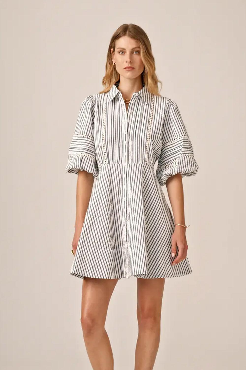 Seersucker mini dress blue stripe