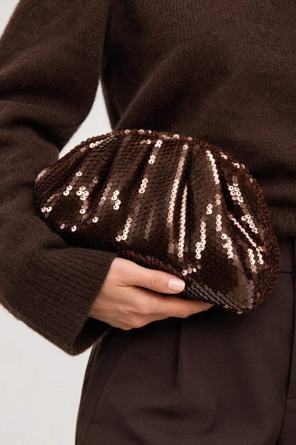 Sequin Clutch Bag Dark Brown