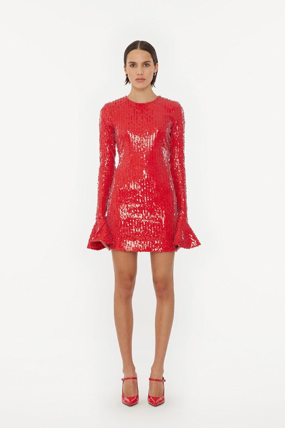 Sequins LS Mini Dress Racing Red