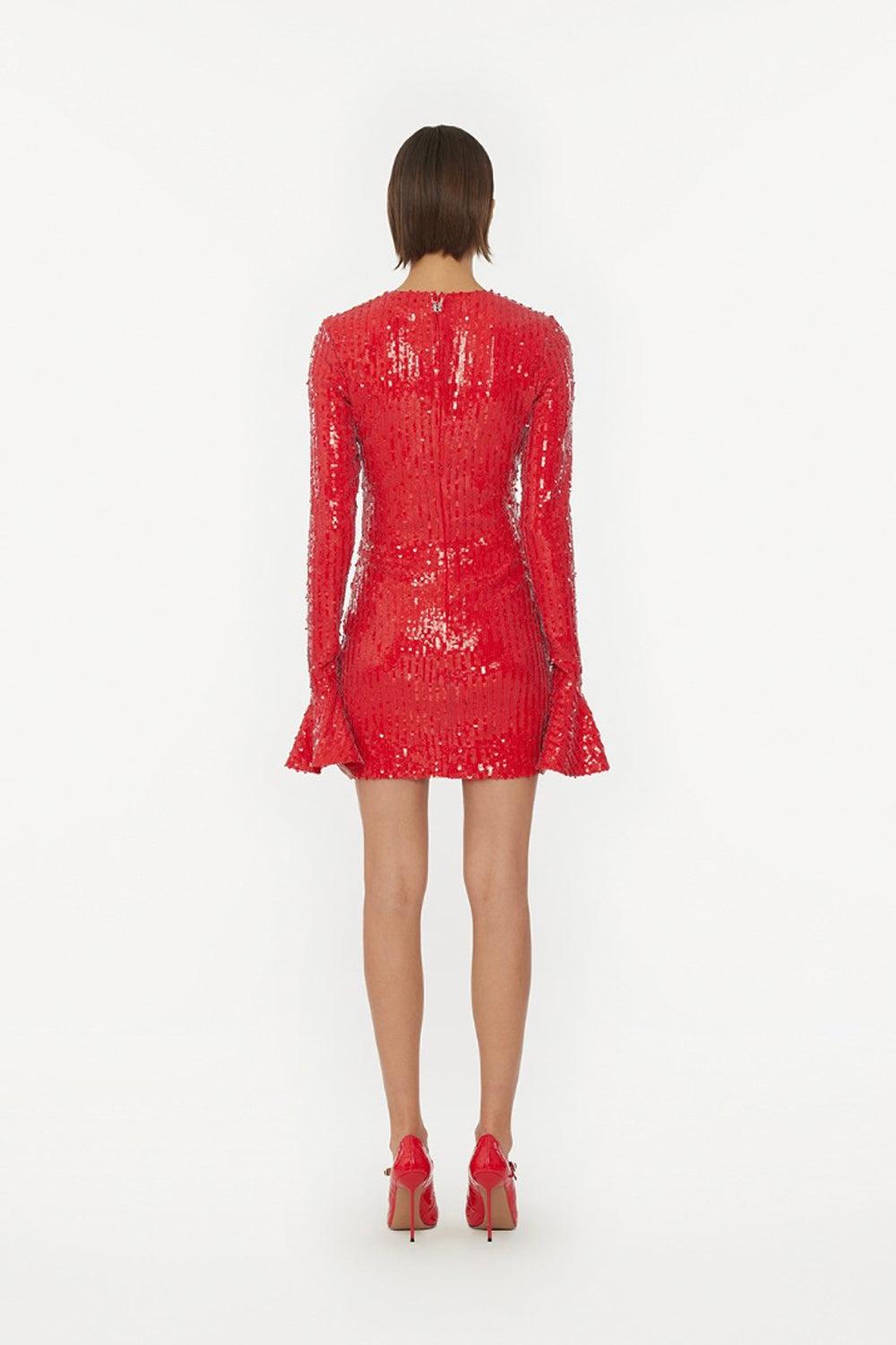 Sequins LS Mini Dress Racing Red