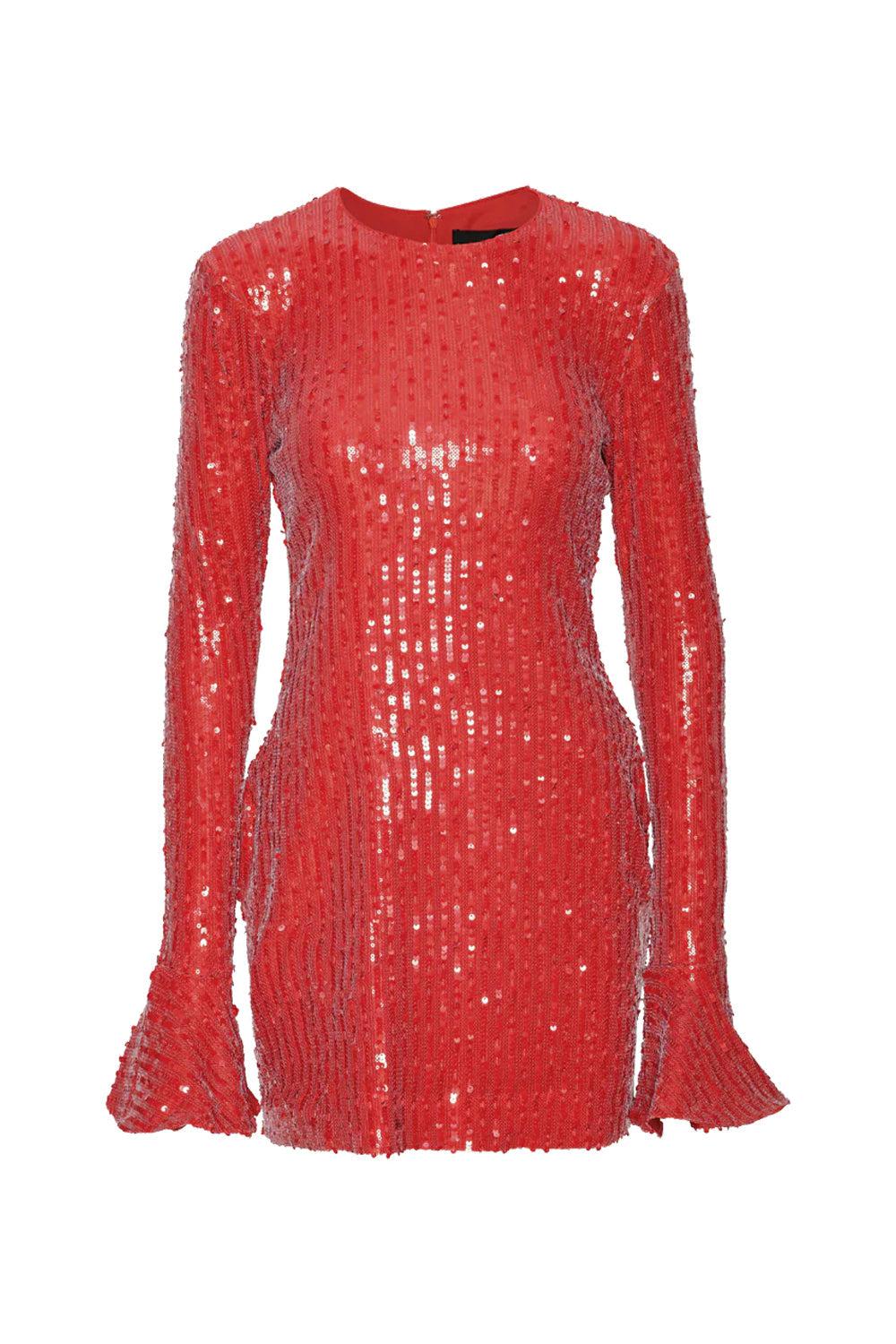 Sequins LS Mini Dress Racing Red